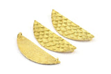 Brass Half Moon, 3 Raw Brass Fish Scale Textured Semi Circle Pendants With 2 Loops (43x13.5mm) E405