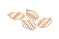Rose Gold Oval Pendant, 12 Rose Gold Plated Brass Oval Honeycomb Pendants with 1 Loop, Necklace Findings (22x14mm) E025