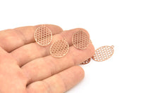 Rose Gold Oval Pendant, 12 Rose Gold Plated Brass Oval Honeycomb Pendants with 1 Loop, Necklace Findings (22x14mm) E025