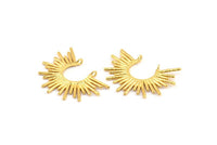 Gold Sun Pendant, 1 Gold Plated Brass Textured Sunny Pendants With 2 Loops (38x27.5x1.7mm) E210 Q0533