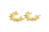 Gold Sun Pendant, 1 Gold Plated Brass Textured Sunny Pendants With 2 Loops (38x27.5x1.7mm) E210 Q0533