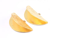 Half Moon Crimp, Gold Plated Brass Textured Ribbon Crimp End With 1 Loop, Findings (36x18mm) BS 2000 Q0575