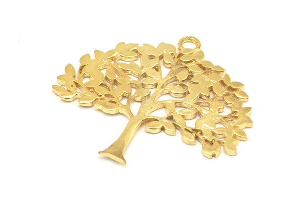 Gold Tree Charm, 1 Gold Plated Brass Tree Charms With 1 Loop, Pendant, Findings (36.5x40x1.2mm) BS 2001 Q0574