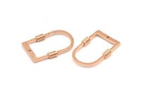 D Shape Rings, 2 Rose Gold Plated Brass Hammered D Shape Connectors With 1 Hole, Rings  (29x19x1.3mm) BS 1876 Q0583