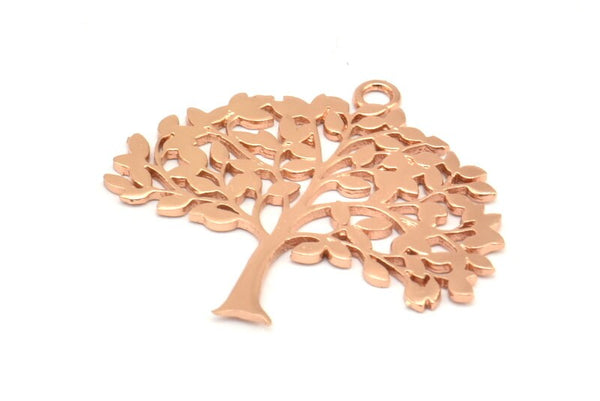 Rose Gold Tree Charm, 1 Rose Gold Plated Brass Tree Charms With 1 Loop, Pendant, Findings (36.5x40x1.2mm) BS 2001 Q0574