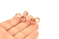 Rose Gold Hexagon Charm, 4 Rose Gold Plated Brass Hexagon Ring Charms With 2 Holes (12x5x1mm) BS 2183 Q0582