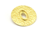Brass Round Pendant, 2 Raw Brass Hammered Round Pendant With 13x8mm Stone Pad, Findings (30mm) E584