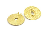 Brass Round Pendant, 2 Raw Brass Hammered Round Pendant With 13x8mm Stone Pad, Findings (30mm) E584
