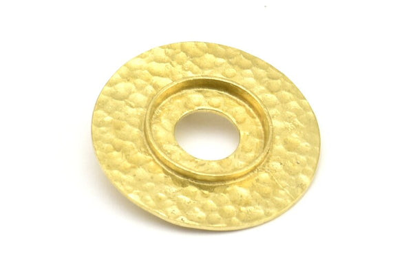 Brass Round Pendant, 2 Raw Brass Hammered Round Pendant With 15mm Stone Pad, Findings (30mm) E568
