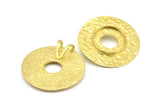 Brass Round Pendant, 2 Raw Brass Hammered Round Pendant With 15mm Stone Pad, Findings (30mm) E568