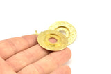 Brass Round Pendant, 2 Raw Brass Hammered Round Pendant With 15mm Stone Pad, Findings (30mm) E568
