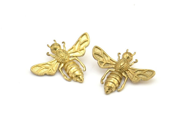 Brass Bee Pendant, 4 Raw Brass Bee Charm With 1 loop, Pendant (21x24mm) E585