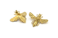 Brass Bee Pendant, 4 Raw Brass Bee Charm With 1 loop, Pendant (21x24mm) E585
