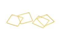 Gold Square Charm, 12 Gold Plated Brass Square Connectors (25mm) Bs-1122
