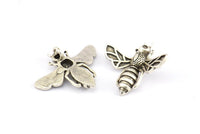 Silver Bee Pendant, 4 Antique Silver Plated Brass Bee Charm With 1 loop, Pendant (21x24mm) E585 H0032