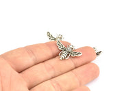 Silver Bee Pendant, 4 Antique Silver Plated Brass Bee Charm With 1 loop, Pendant (21x24mm) E585 H0032