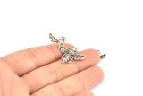 Silver Bee Pendant, 4 Antique Silver Plated Brass Bee Charm With 1 loop, Pendant (21x24mm) E585 H0032