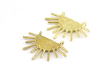 Moon and Sun, 4 Raw Brass Textured Crescent Moon and Semi Sun Ethnic Pendants With 2 Loops, Findings, Charms (28x20x1.2mm) E586