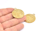 Brass Elephant Charm, 2 Raw Brass Elephant Textured Round Tag Charms With 1 Loop, Blanks (33x29x1.5mm) E228
