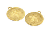 Brass Leaf Charm, 2 Raw Brass Leaf Textured Round Tag Charms With 1 Loop, Blanks (33.5x29.5x1.2mm) E231
