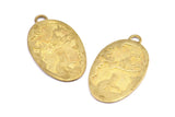 Brass Cat Charm, 1 Raw Brass Cat And Bird Textured Oval Charms With 1 Loop, Blanks (42x24x1.2mm) E218