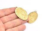 Brass Cat Charm, 1 Raw Brass Cat And Bird Textured Oval Charms With 1 Loop, Blanks (42x24x1.2mm) E218