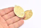 Cat And Kid Charm, 1 Raw Brass Cat And Kid Textured Oval Charms With 1 Loop, Blanks (43x27.5x1.3mm) E221