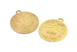 Brass Dragonfly Charm, 2 Raw Brass Dragonfly Textured Round Tag Charms With 1 Loop, Blanks (33.5x29.5x1.2mm) E230