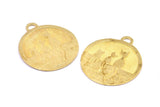 Brass Cat Charm, 2 Raw Brass Cat Textured Round Tag Charms With 1 Loop, Blanks (33x29x1.1mm) E227