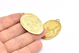Kite And Kid Charm, 2 Raw Brass Kite And Kid Textured Oval Charms With 1 Loop, Blanks (41x25x1.3mm) E225