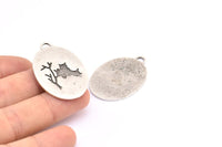 Silver Owl Charm, 1 Antique Silver Plated Brass Owl Textured Oval Charm With 1 Loop, Blanks (38.5x25.5x1.2mm) E222