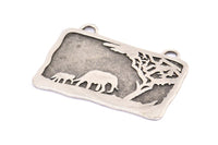 Gümüş Fil Tılsımı, 2 Halkalı, Boşluklu, Antik Gümüş Kaplamalı Pirinç Fil Dokulu Dikdörtgen Tılsım (43,5x27,5x1,3 mm) E233