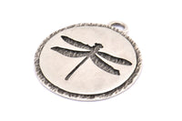 Silver Dragonfly Charm, 2 Antique Silver Plated Brass Dragonfly Textured Round Tag Charms With 1 Loop, Blanks (33.5x29.5x1.2mm) E230