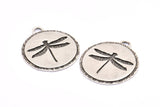 Silver Dragonfly Charm, 2 Antique Silver Plated Brass Dragonfly Textured Round Tag Charms With 1 Loop, Blanks (33.5x29.5x1.2mm) E230