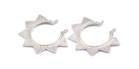 Silver Sunny Pendant, 2 Silver Tone Brass Sunny Ethnic Pendants With 2 Loops, Findings, Charms (39x45x1.5mm) BS 1945