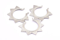 Silver Sunny Pendant, 2 Silver Tone Brass Sunny Ethnic Pendants With 2 Loops, Findings, Charms (39x45x1.5mm) BS 1945