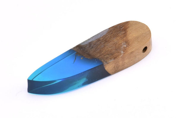 Resin&Wood Pendant,1 Blue Brown Geometric Pendant with 1 Hole, Findings (51x16mm) X018