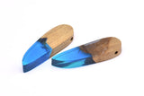 Resin&Wood Pendant,1 Blue Brown Geometric Pendant with 1 Hole, Findings (51x16mm) X018