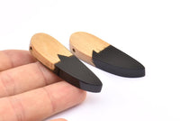 Resin&Wood Pendant,1 Black Brown Geometric Pendant with 1 Hole, Findings (51x16mm) X104