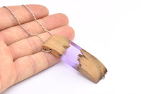 Resin&Wood Pendant,1 Purple Brown Geometric Pendant with 1 Hole, Findings (58x16x8mm) X094