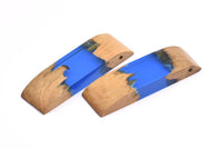 Resin&Wood Pendant,1 Blue Brown Geometric Pendant with 1 Hole, Findings (58x16x8mm) X096