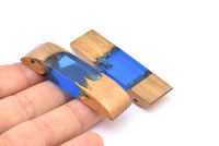 Resin&Wood Pendant,1 Blue Brown Geometric Pendant with 1 Hole, Findings (58x16x8mm) X096
