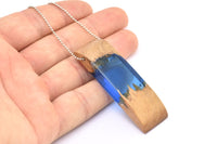 Resin&Wood Pendant,1 Blue Brown Geometric Pendant with 1 Hole, Findings (58x16x8mm) X096