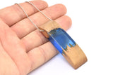 Resin&Wood Pendant,1 Blue Brown Geometric Pendant with 1 Hole, Findings (58x16x8mm) X096