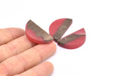 Resin&Wood Semicircle Pendant, 5 Red Black Half Moon Pendant with 2 Holes (32x15mm) D0521