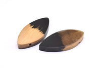 Resin&Wood Marquise Pendant, 1 Black Brown Marquise Pendant with 2 Holes (45x21mm) X095