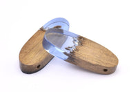 Resin&Wood Oval Pendant, 1 Blue Brown Oval Pendant with 2 Holes, Earrings (44x16x8mm) X085