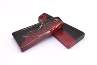 Resin Geometric Pendant, 1 Red Black Geometric Pendant with 2 Holes, Earrings (46x22x11x6.50mm) X084