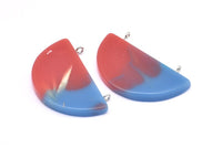 Resin Half Moon Pendant, 1 Blue Red Geometric Pendant with 2 Loops, Earrings (50x27x5mm) X098