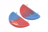 Resin Half Moon Pendant, 1 Blue Red Geometric Pendant with 2 Loops, Earrings (50x27x5mm) X098
